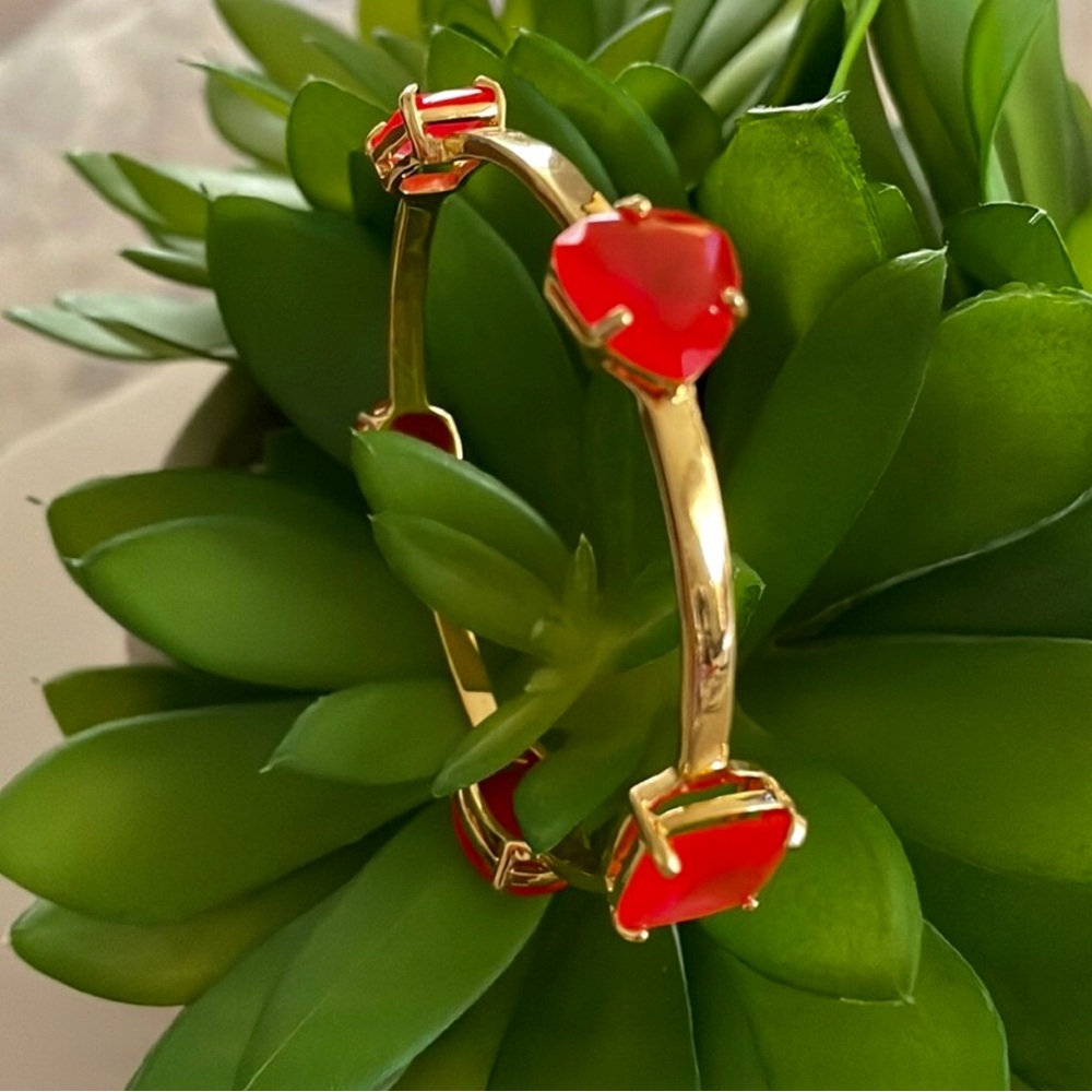 Kate Spade New York Vegas Cabaret Bangle with Coral Pink Gems. 12 K gold Plated!
